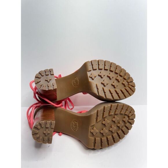 Michael Kors Platform Sandal Size 10 Coral Leather Ankle Wrap Open Toe Heels‎ - Picture 9 of 9